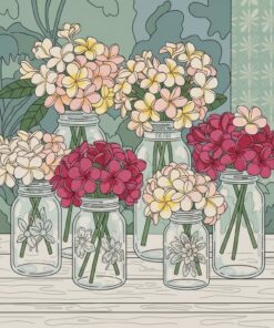 Vintage Plumeria Glass Jars Paint By Numbers