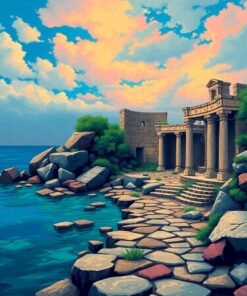 Vintage Poseidon Island Ruins Paint By Numbers