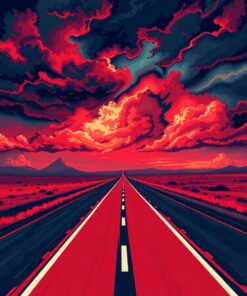 Vintage Red Highway Storm Paint By Numbers