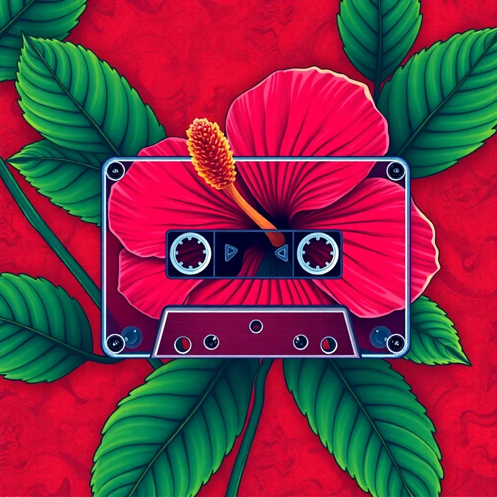 Vintage Reggae Hibiscus Cassette Paint By Numbers Kit completed