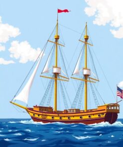 Vintage Schooner Yellow Pillars Paint By Numbers