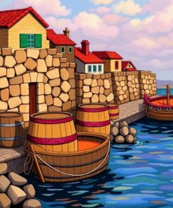 Vintage Seaside Wine Casks Paint By Numbers