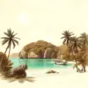 Vintage Sepia Island Sketch Paint By Numbers