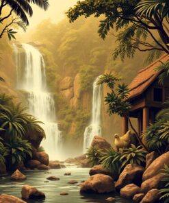 Vintage Sepia Jungle Falls Paint By Numbers