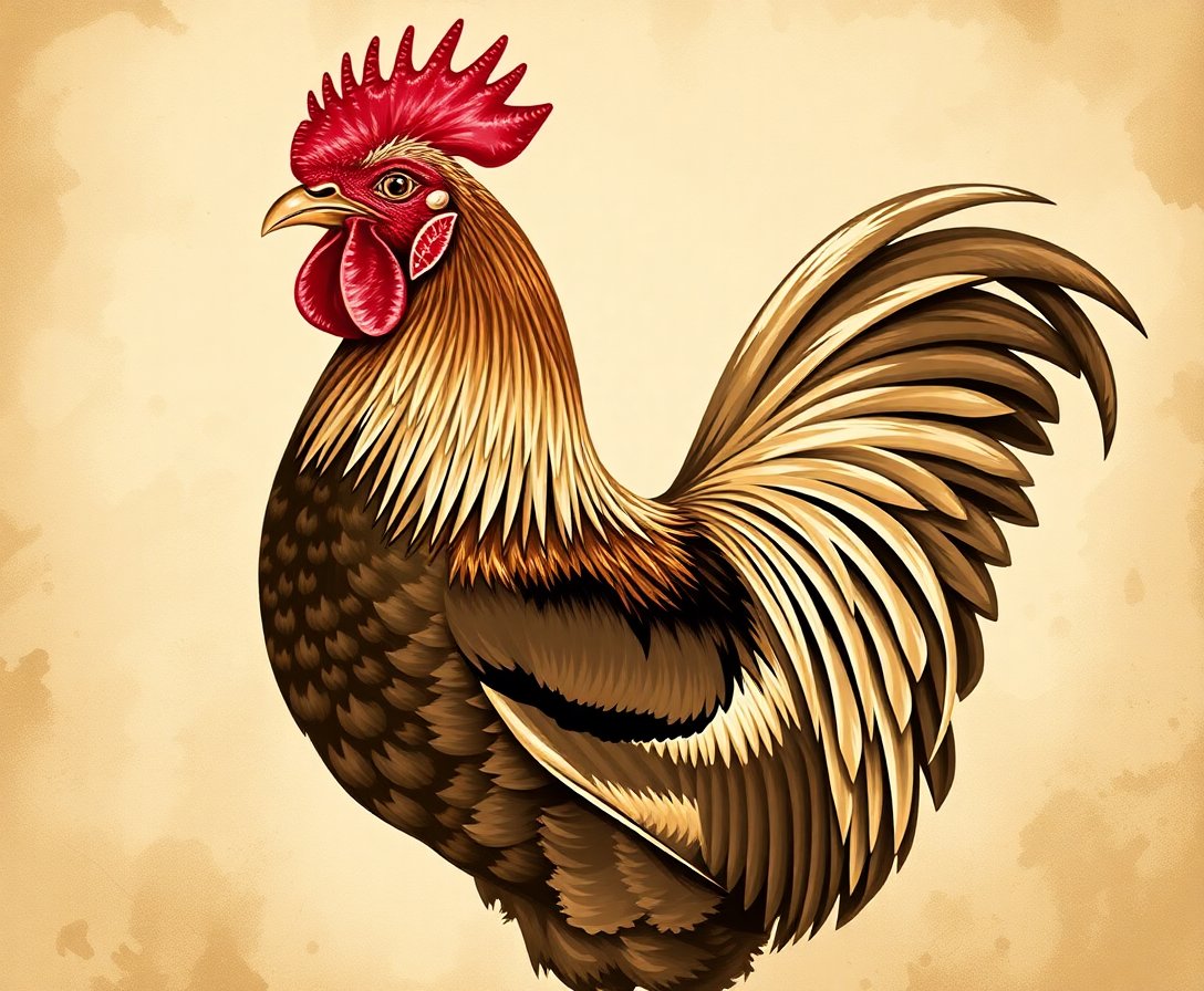 Vintage Sepia Rooster Study paint by numbers kit completed