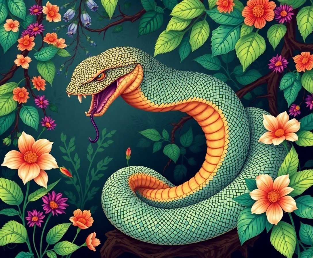 Vintage Serpent Botanical Canopy Paint By Numbers Kit completed