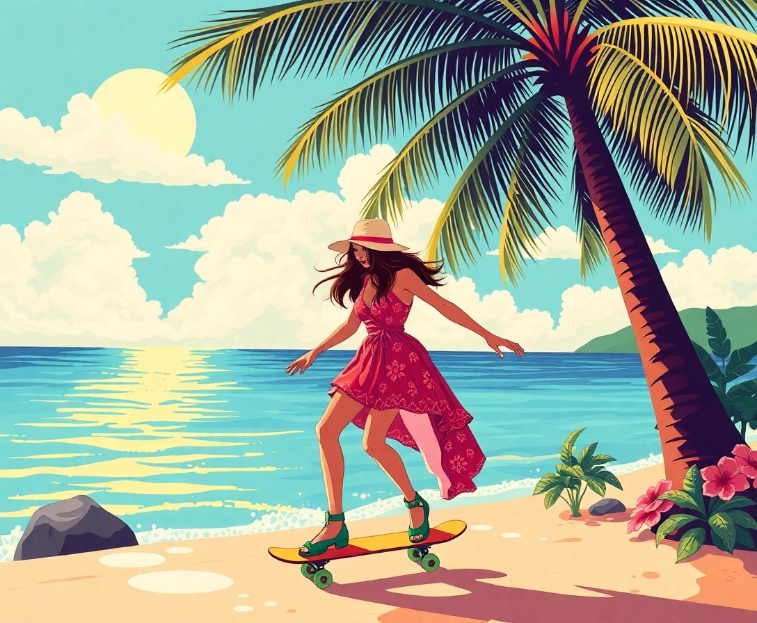 Vintage Skater In Paradise Paint By Numbers Kit - Retro Art completed