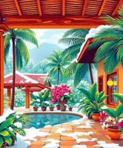 Vintage Snowy Tropical Plantation Paint By Numbers