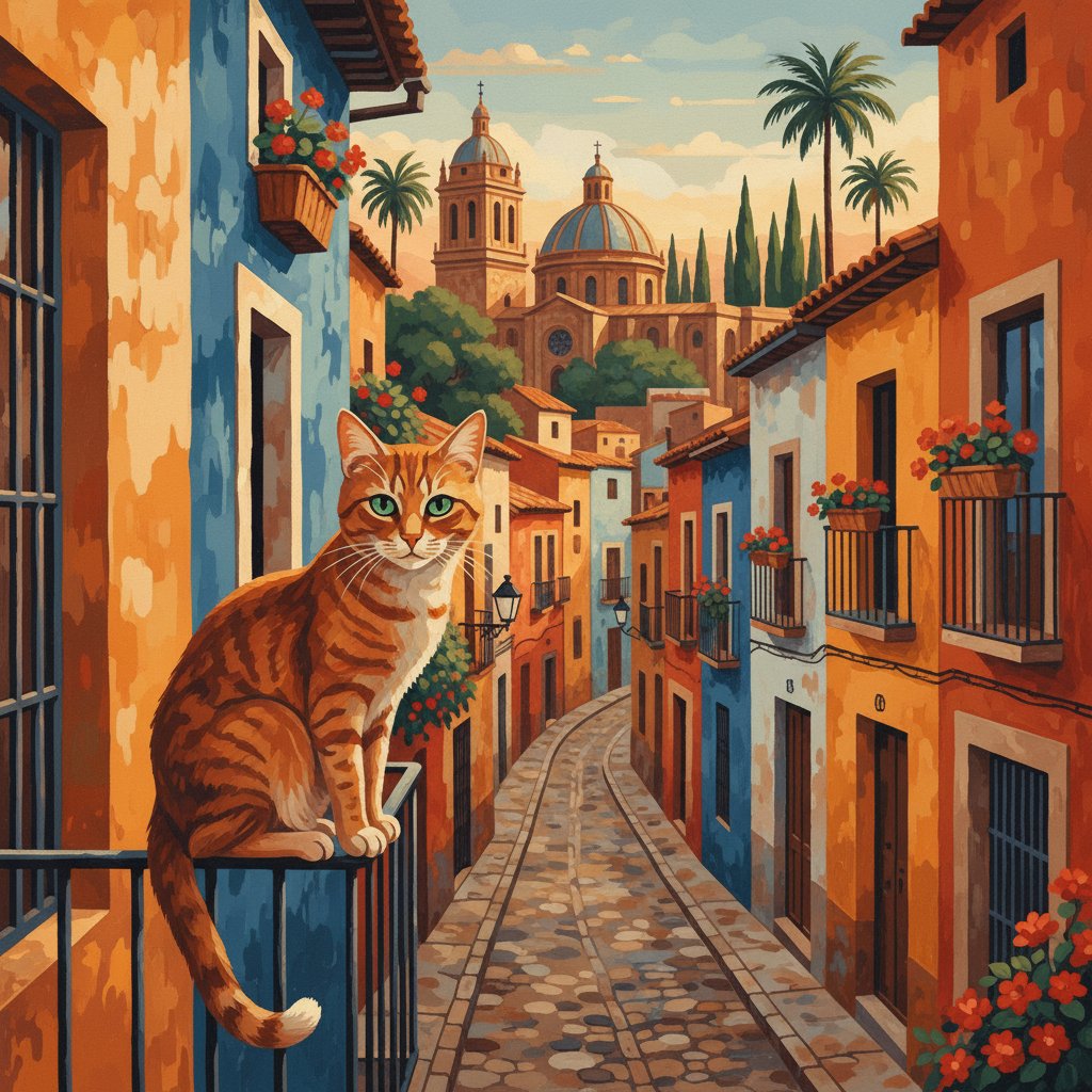vintage-spanish-street-cat-paint-by-numbers-kit-cityscape