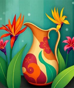 Vintage Strelitzia Clay Pitcher Paint By Numbers