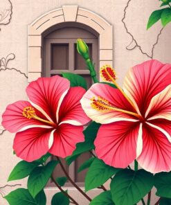 Vintage Stucco Hibiscus Bloom Paint By Numbers