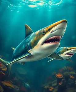 Vintage Sunken Galleon Sharks Paint By Numbers