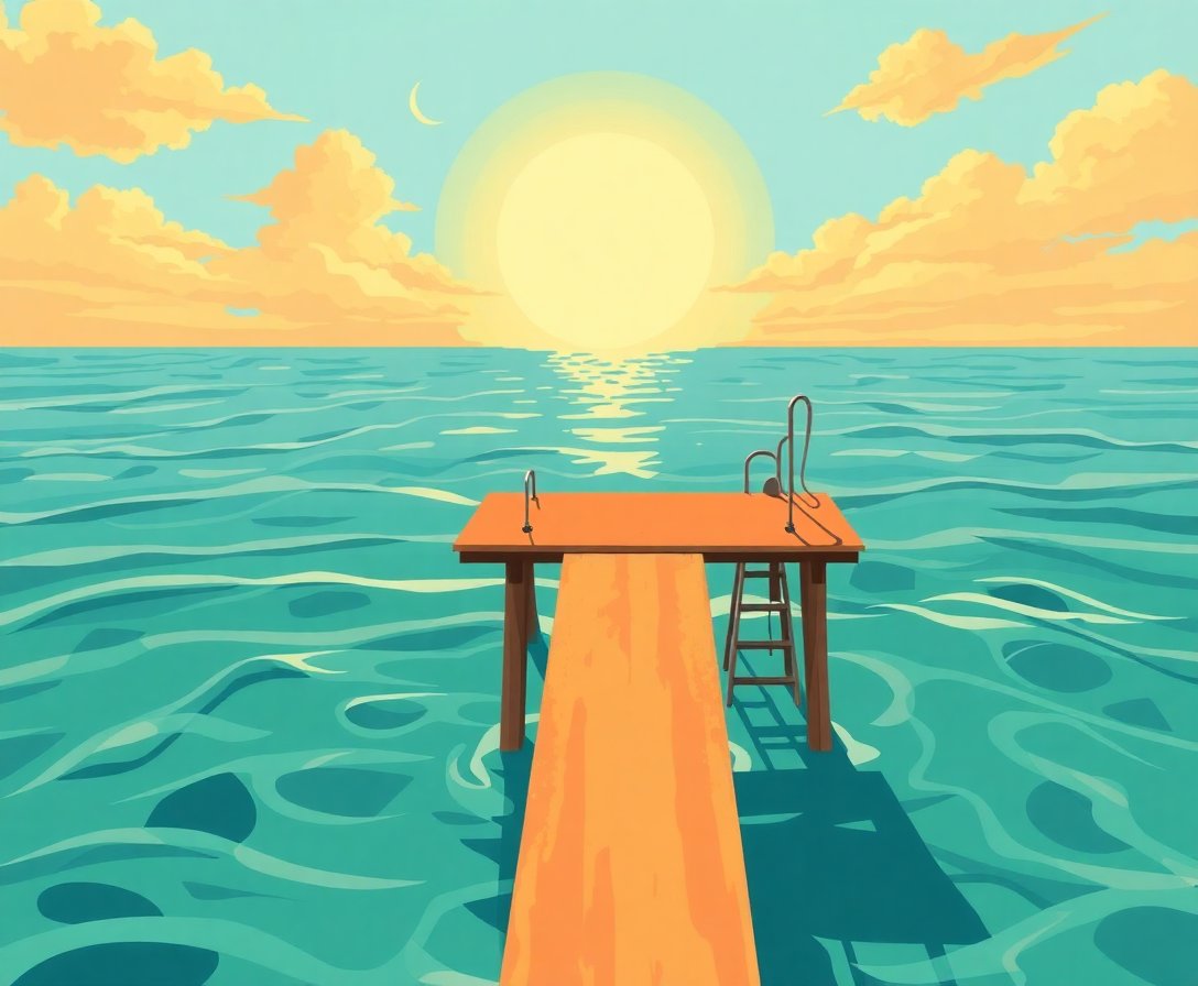 Vintage Sunlit Diving Board Paint By Numbers Kit - Americana Art completed