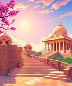 Vintage Sunlit Temple Steps Paint By Numbers