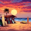 Vintage Sunset Surf Shack Paint By Numbers