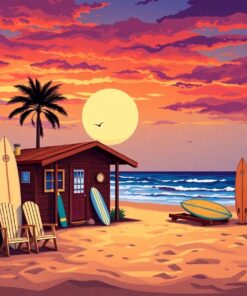 Vintage Sunset Surf Shack Paint By Numbers