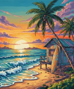 Vintage Surf Shack Sunset Paint By Numbers