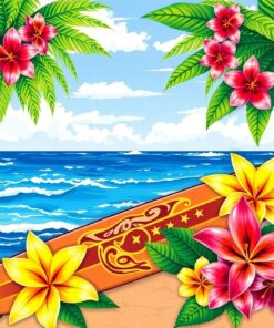 Vintage Surfboard Lily Leis Paint By Numbers