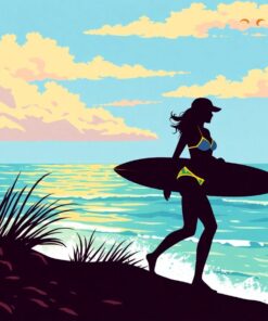 Vintage Swimsuit Surfer Silhouette Paint By Numbers