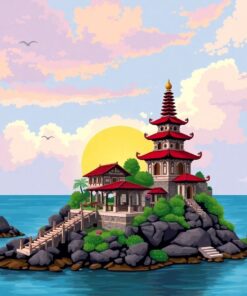 Vintage Tanah Lot Shrine Paint By Numbers