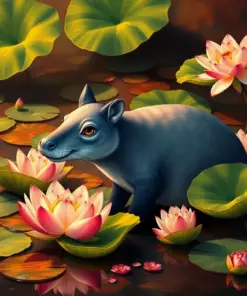 Vintage Tapir Lotus Pond Paint By Numbers