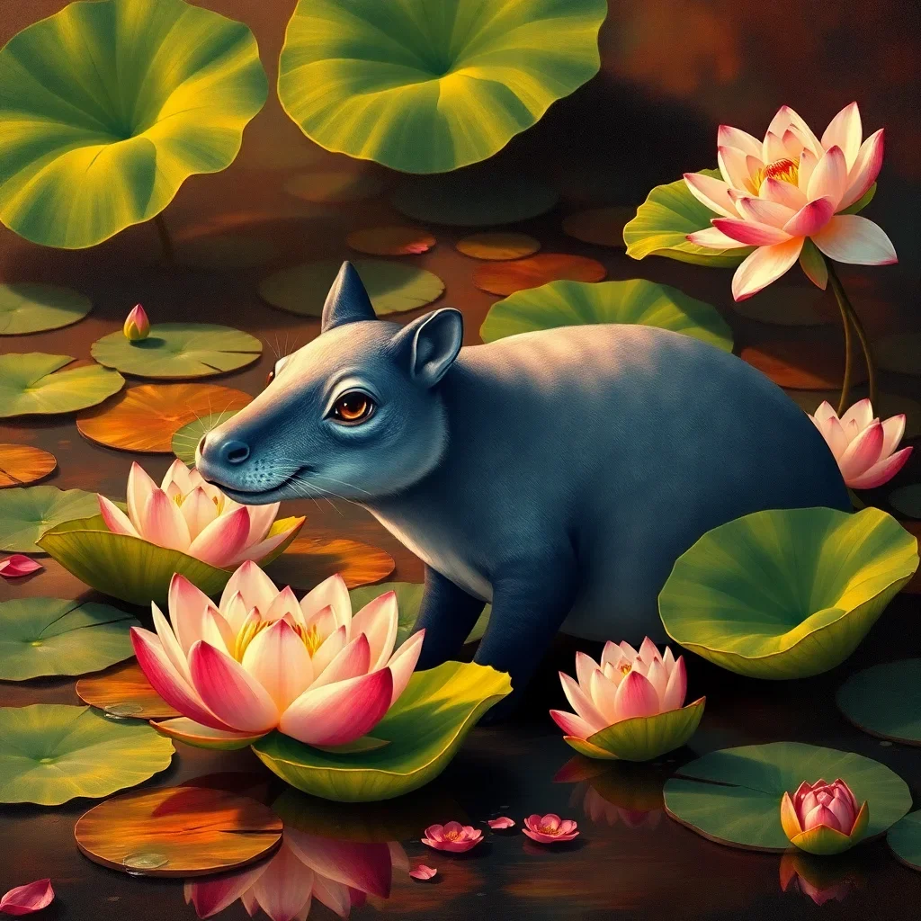 completed artwork display Vintage Tapir Lotus Pond paint by numbers