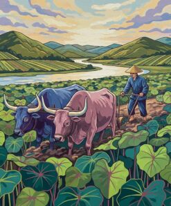 Vintage Taro Field Oxen Paint By Numbers