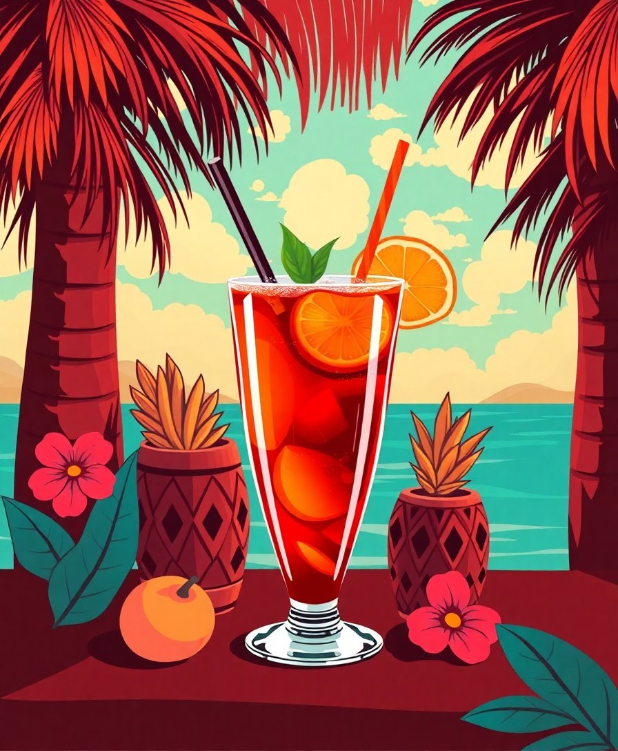 Vintage Tiki Cocktail Ad Paint By Numbers Kit - Retro Art completed
