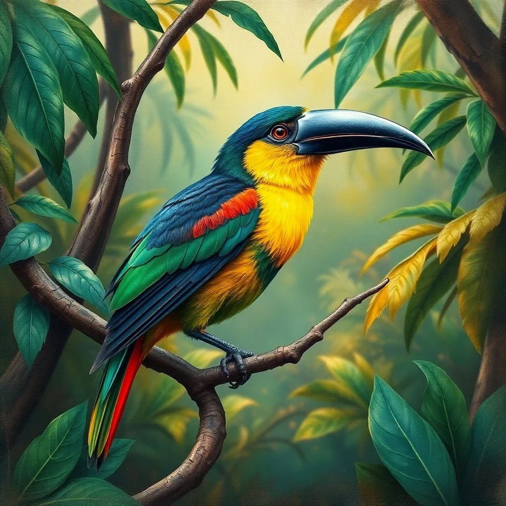 completed artwork display Vintage Toucanet Monsoon Refuge paint by numbers