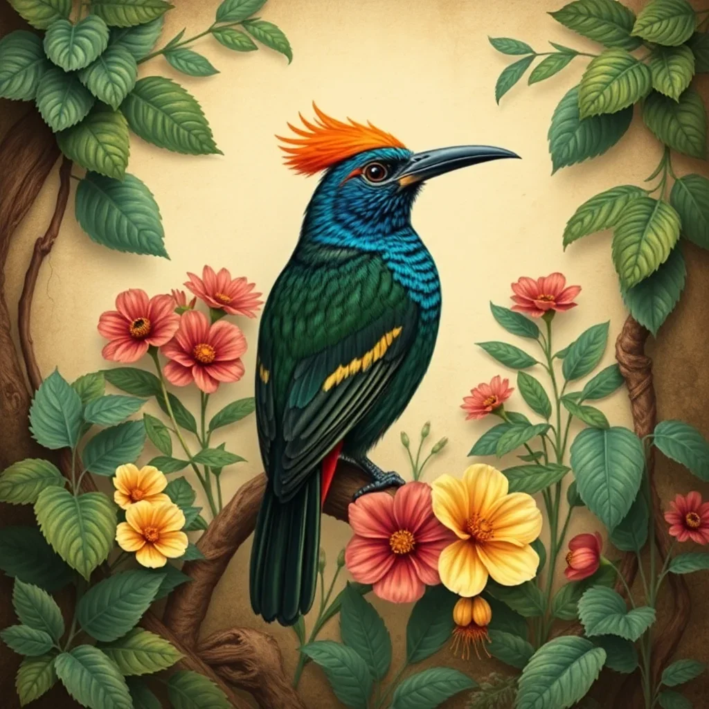 completed artwork display Vintage Trogon Botanical Alcove paint by numbers