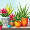 Vintage Tropical Aloe Pots Paint By Numbers