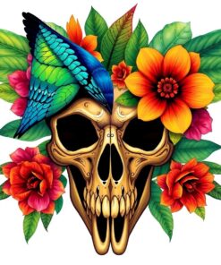 Vintage Tropical Aviary Skull Paint By Numbers