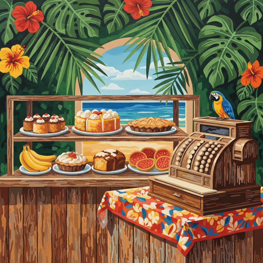 Vintage Tropical Bakery Till Paint By Numbers Kit completed