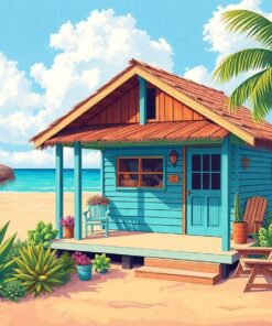 Vintage Tropical Beach Shack Paint By Numbers