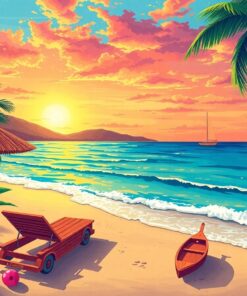 Vintage Tropical Beach Tape Paint By Numbers