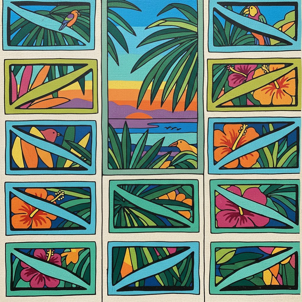Vintage Tropical Breeze Blocks Paint By Numbers Kit completed
