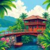 Vintage Tropical Bridge View Paint By Numbers