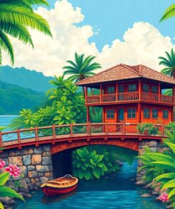 Vintage Tropical Bridge View Paint By Numbers
