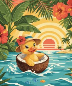 Vintage Tropical Coconut Duckling Paint By Numbers
