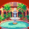Vintage Tropical Courtyard Fountain Paint By Numbers