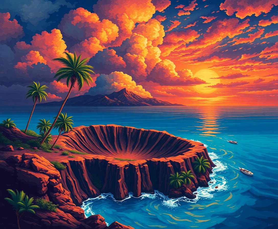 Vintage Tropical Crater Storm Paint By Numbers Kit completed