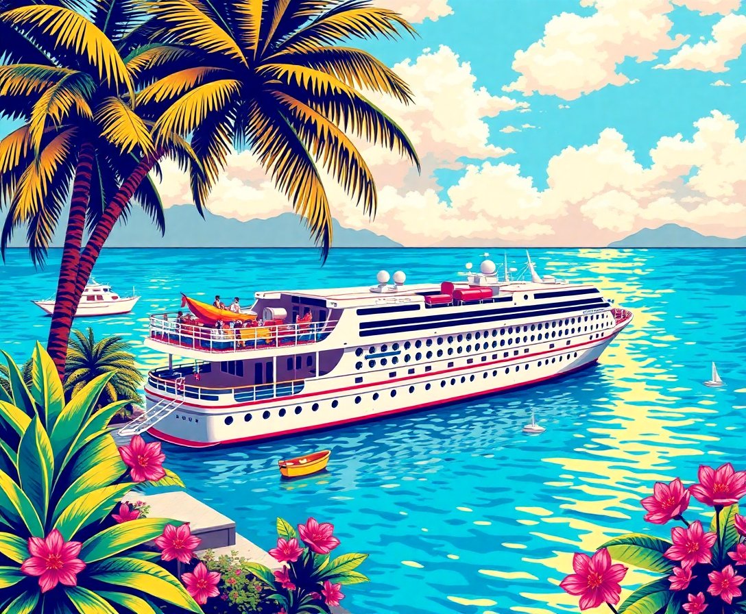 Vintage Tropical Cruise Ad Paint By Numbers Kit completed