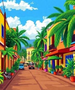 Vintage Tropical Deco Street Paint By Numbers