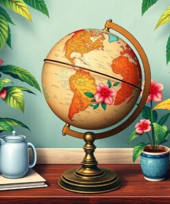 Vintage Tropical Desk Globe Paint By Numbers