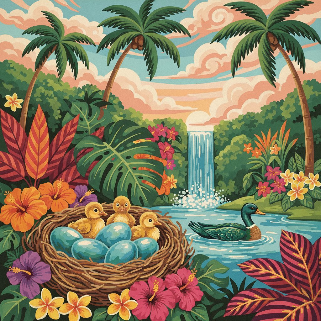 Vintage Tropical Drake Nest Paint By Numbers Kit completed