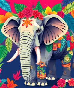 Vintage Tropical Elephant Festival Paint By Numbers