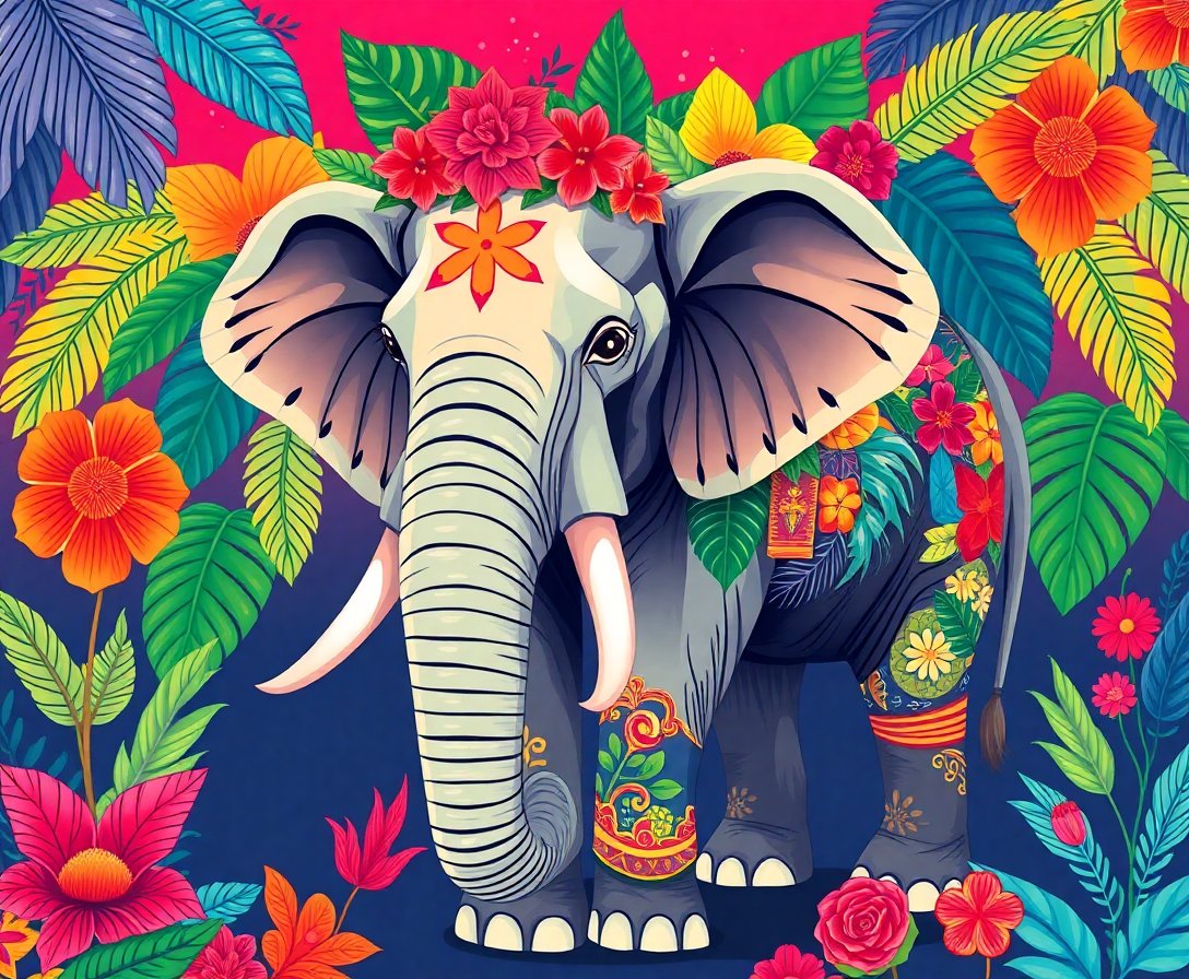 vintage-tropical-elephant-festival-paint-by-numbers-kit