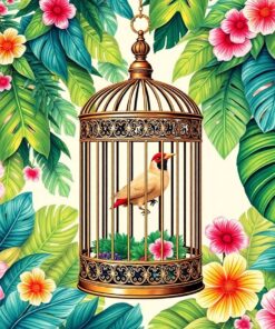 Vintage Tropical Fern Birdcage Paint By Numbers