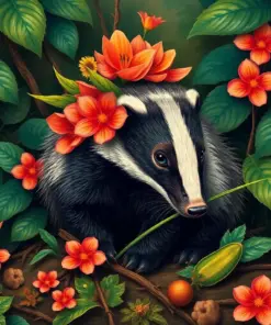 Vintage Tropical Foraging Badger paint by numbers