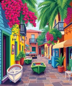 Vintage Tropical Harbor Alley Paint By Numbers